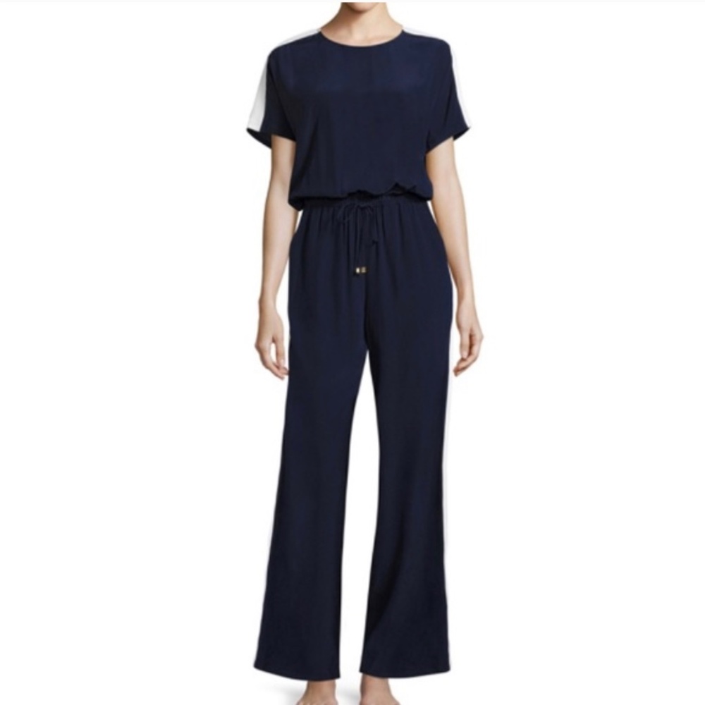 Tory Burch Navy & White Color-block Jumpsuit